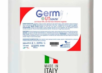 V GERM OUT – 5 Litri Gel Igienizzante Mani – Antibatterico con Tea Tree, Alcool 70% e Glicerina Naturale – Indicato Per Pelli Delicate – Ricarica per Dispenser – Disinfettante